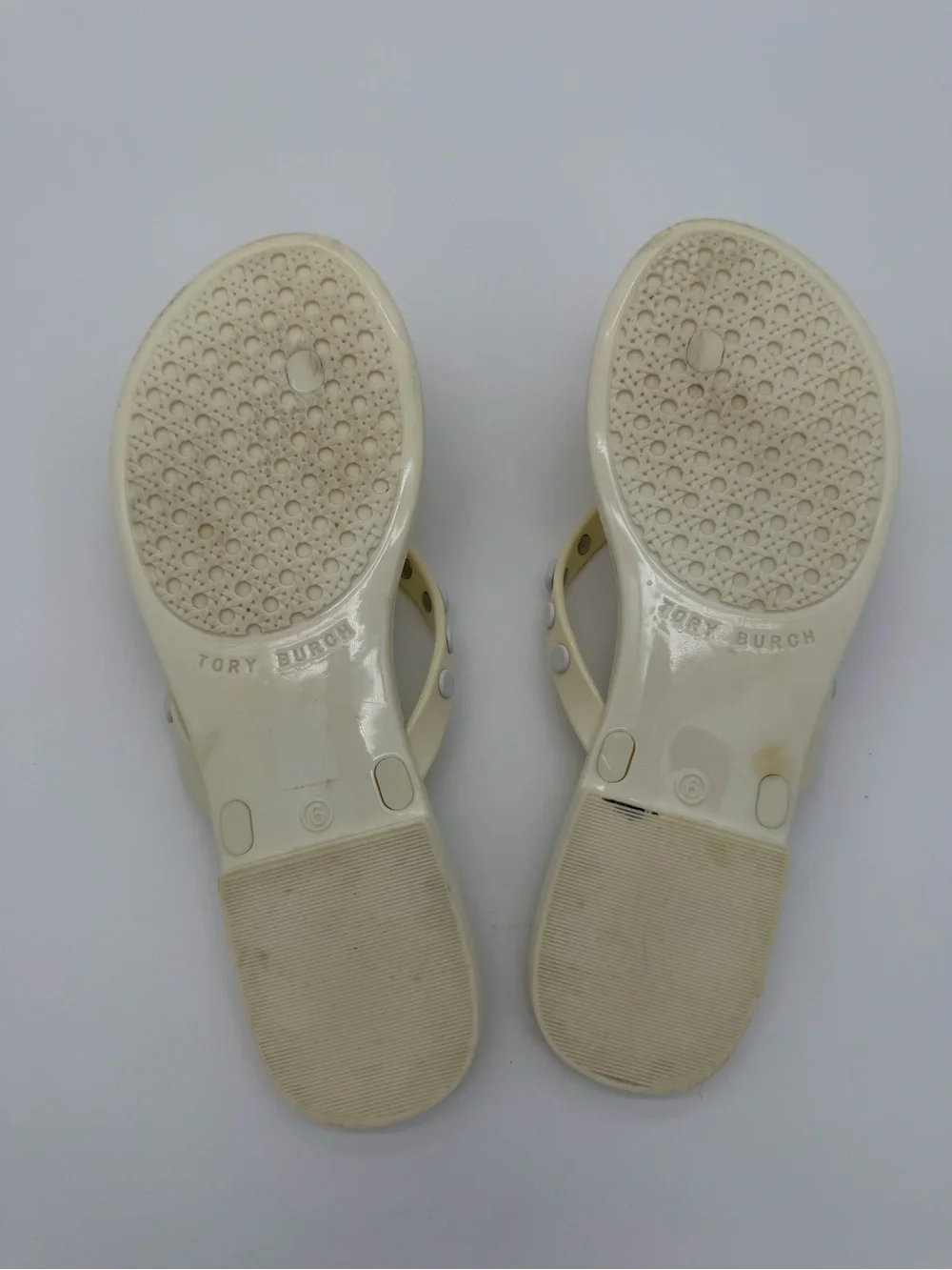 Tory Burch Cream Jelly Stud Flip Flop Sandals size 6